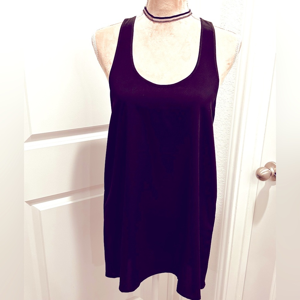 Minimalist Little Black Dress, goth oversized tank top slip dress w/racer back,